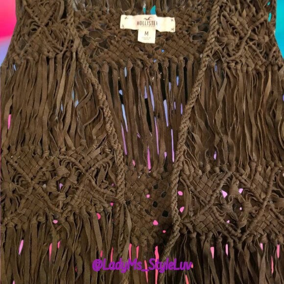 Hollister Brown Suede Leather Boho Fringe Vest Women's Size Medium - Picture 5 of 9